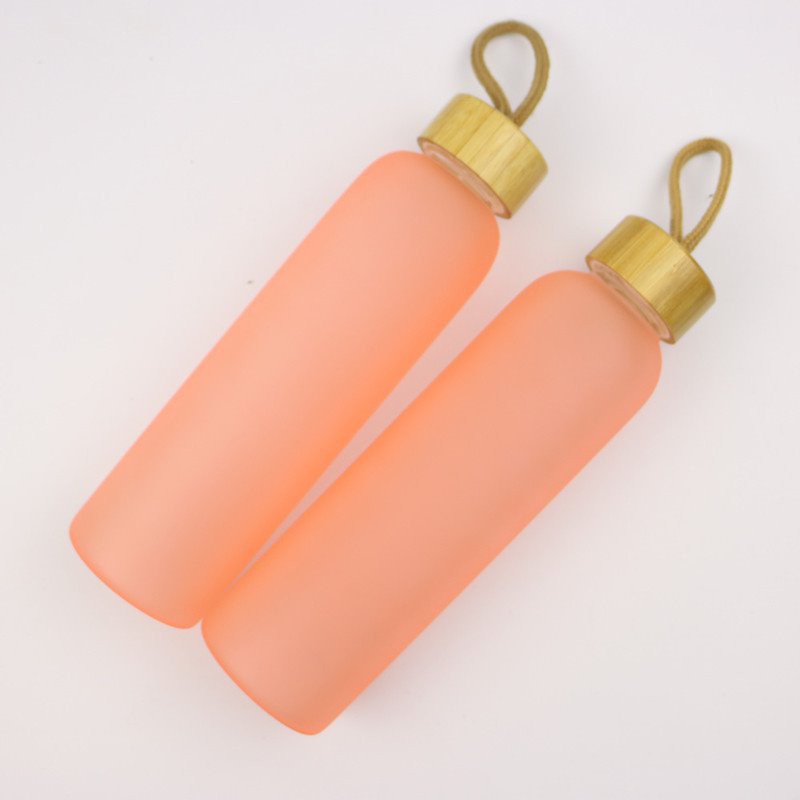 Frosted Glass Water Bottle With Bamboo Lid